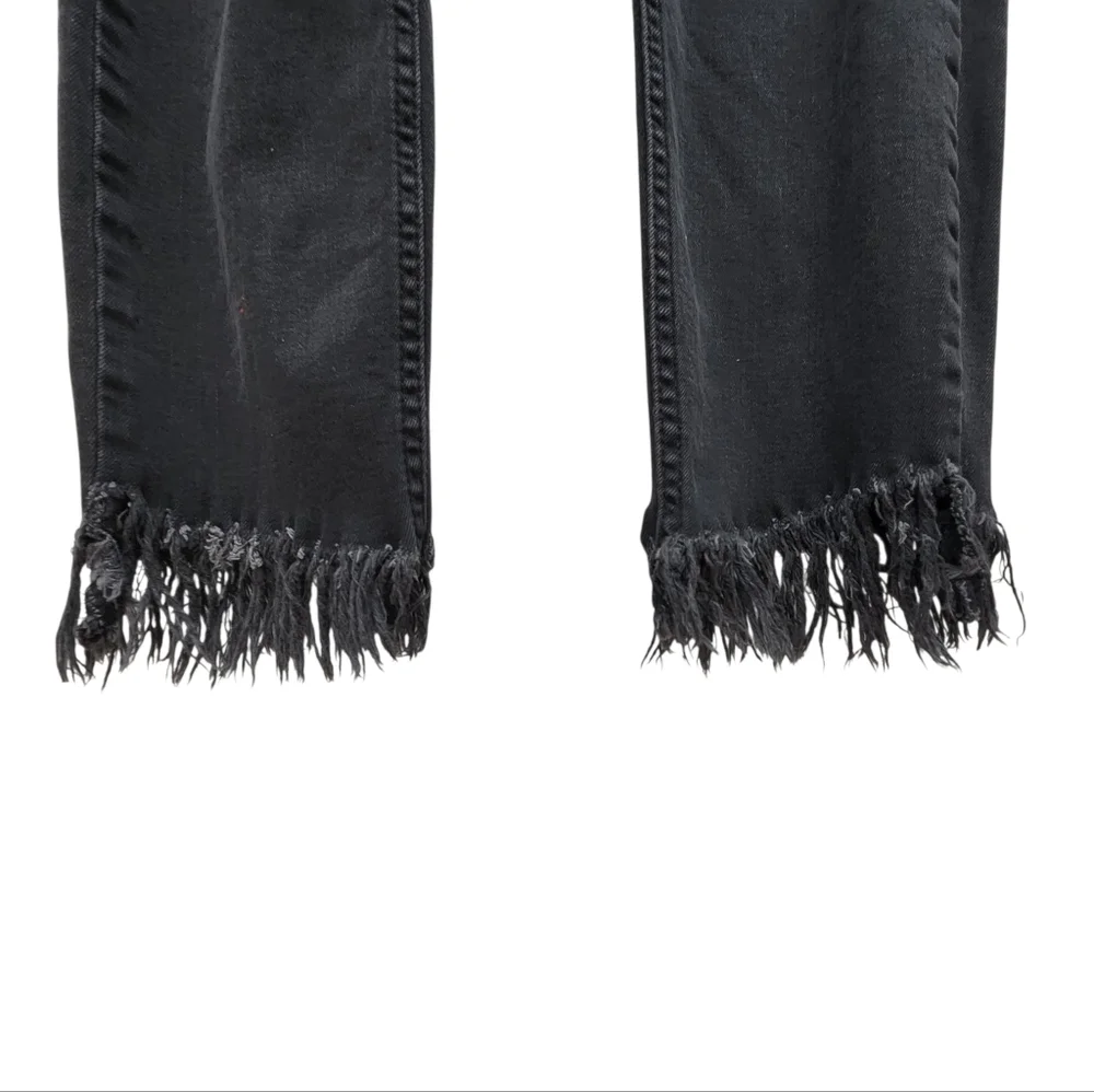 Free People Great Heights Frayed Skinny Black Jeans Size 28 Fringe Row Hem